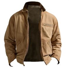 Season:Spring   Fall; Fabric:Polyester; Sleeve Length:Long Sleeve; Gender:Men's; Style:Classic,Casual,Fashion; Occasion:Vacation,Daily,Going out; Outerwear Length:Regular; Placket:Zipper; Function:Wearproof; Pattern:Plain; Design:Pocket; Neckline:Lapel; Outerwear Type:Cargo Jacket,Utility Jacket; Listing Date:09/03/2024; Bust:; Length:; Shoulder Width:; Sleeve: Khaki Cotton Outerwear With Zipper Closure, Fall Outdoor Windbreaker With Zipper Closure, Brown Long Sleeve Utility Jacket For Outdoor Activities, Casual Brown Outerwear With Multiple Pockets, Khaki Windbreaker For Cold Weather In Fall, Casual Brown Outdoor Outerwear, Casual Brown Outerwear For Outdoor Activities, Casual Brown Outerwear For Outdoor, Beige Outerwear With Zipper For Outdoor