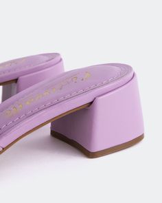 Detail(s):  Square Toe 1.75'' Heel Material(s):  Leather Upper Padded Insole   Handmade in Brazil Color(s):  Lilac Brazil Colors, Mule Sandals, Mules Shoes, Mule, Brazil, Lilac, Leather Upper, Square, Heels