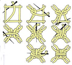 the instructions for how to make an origami knot with yarn and rubber bands