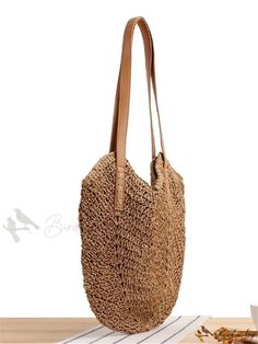 Bird in Bag - Lightweight, Portable Minimalist Straw Bag with Double Handles - Perfect for School, Outdoor, Travel, and Outing - Ideal for Modern Rectangular Crochet Bag For Everyday, Modern Everyday Rectangular Crochet Bag, Lightweight Rectangular Shoulder Bag For Shopping, Lightweight Brown Shoulder Bag For Everyday, Simple Rectangular Bucket Bag With Adjustable Strap, Simple Bucket Bag With Adjustable Strap And Rectangular Shape, Eco-friendly Handheld Bucket Bag For Everyday, Versatile Brown Beach Bag, Lightweight Rectangular Brown Shoulder Bag