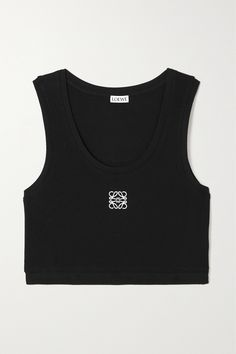 Loewe's tank is embroidered with the house's 'Anagram' motif. It's made from stretchy cotton-jersey that's ribbed for texture and has a cropped length. The back is paneled with cotton-poplin. Luxury Black Top, Loewe Tank Top, Loewe Top, Designer Crop Top, Poplin Skirt, Loewe Anagram, White Long Skirt, Chic Summer Style, Best Friend Outfits