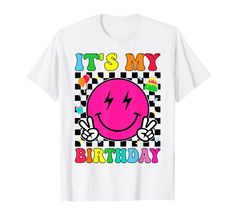 PRICES MAY VARY. Retro Groovy It's My Birthday - Cute birthday outfit for Men Women Boys Girls Kid mom dad aunt uncle sister brother to wear on birthday party with friends and family. Funny birthday design with smile face and checkered graphic makes a groovy birthday shirt for adults, teenagers, teens, toddler girls, and young girls. Lightweight, Classic fit, Double-needle sleeve and bottom hem Fun T-shirt For Father's Day Birthday, Novelty Graphic Print T-shirt For Birthday, Funny T-shirt For Birthday And Father's Day, Novelty Graphic Print Birthday T-shirt, Funny Graphic Print T-shirt For Birthday, Fun Graphic Print T-shirt For Birthday, Fun Letter Print T-shirt For Birthday Gift, First Birthday Multicolor Graphic T-shirt, Birthday Outfit For Men