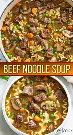 Beef Noodle Soup with chunks of beef, mushrooms, noodles, and vegetables Cozy Cook, Winter Foods, Beef Soup Recipes, Noodle Soup Recipe, Beef Noodle Soup, Hearty Soup, Salad Pasta, Cook Recipes