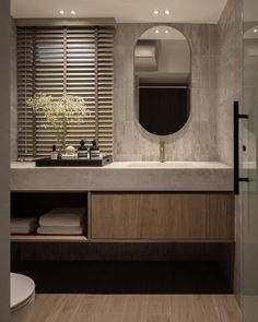 a bathroom with a sink, mirror and toilet