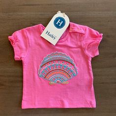 New Hatley Girls Tee. Pretty Pink Color With Embroidered Sea Shell With Some Sequins. All Of My Items Are From My Children's Clothing Boutique And Therefore Are First Runs Directly From The Manufacturer. Please Feel Free To Ask Questions Playful Embroidered Short Sleeve Tops, Playful Embroidered Cotton T-shirt, Embroidered Cotton Top For Playtime, Embroidered Summer Tops For Playtime, Childrens Clothing Boutique, Shark Shirt, Embroidered Tee, Knit Tie, Girls Stripes