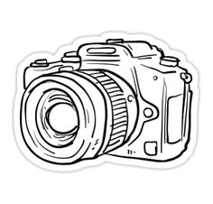 a drawing of a camera on a white background