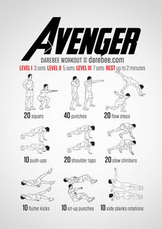 the avengers workout poster shows how to do an exercise with one hand and two hands