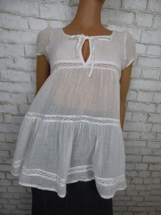 $98 Denim & Supply Ralph Lauren White Tiered Gauze Lace Blouse XS NEW R607 Casual Summer Blouse With Lace Trim, Short Sleeve Summer Blouse For Daywear, Short Sleeve Blouse For Summer Daywear, Chic Summer Tunic Tops, Summer Blouse With Lace Trim And Short Sleeves, Casual Lace Trim Blouse For Day Out, Casual Tunic Tops For Summer, Casual Summer Tunic Tops, Summer Lace Trim Tunic Blouse