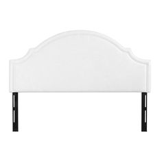 an upholstered headboard with black legs