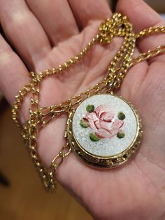 Guilloche Enameled Rose Picture locket. Double goldtone chain. Please see locket has be etched Thanks Jan 29 73. This piece has no marker marks. See photos for measurements.  Any questions or concerns please ask. I will be most helpful. Victorian Gold Jewelry With Rose Design, Antique Gold Jewelry With Rose Design, Vintage Rose Gold Enamel Jewelry, Vintage Enamel Keepsake Jewelry, Stack Jewelry, Rose Picture, Enamel Locket, Picture Locket, Necklace Stack