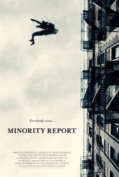 a movie poster for the film minority report, featuring a man falling from a high building