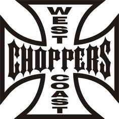 a cross with the words west chopper's on it in black and white ink