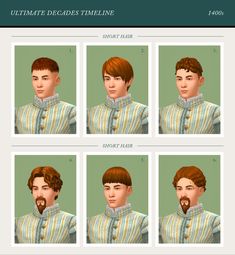 an animated image of a man's face with different facial expressions and hair styles