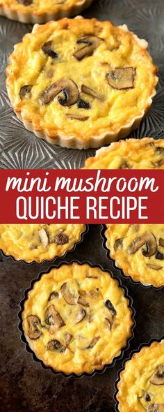 mini quiche with mushroom and swiss Mini Mushroom Quiche, Buttery Mushrooms, Sweet Appetizers, Muffin Ideas, Vegetarian Quiche Recipes, Mushroom Breakfast, Vegetarian Quiche