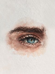 an eye is shown with watercolor on paper, and it appears to be blue