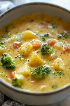 Crockpot Potato Broccoli Cheddar Soup - An Organized Chaos Crockpot Broccoli Cheddar Soup, Celiac Meals, Broccoli Potato Soup Recipes, Cheddar Broccoli Potato Soup, Cinnamon Bananas, Potatoes Soup, Broccoli Potato Soup, Broccoli Potato, Cheddar Broccoli