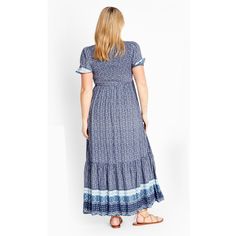 Chase the sun in our oh-so curve-loving Eve Border Dress, combining a breezy fabrication with pretty print to catch eyes from across the street. Whether you're headed to lunch or a casual city stroll, this dress can do it all.Key Features Include:- V-neckline with crochet trim- Short elasticated sleeves- Elasticated shirred bust- Pull over style- Maxi length- Tiered hemline. Keep it chic in lovely slides and a sun hat. Printed Maxi Dress For Vacation Day Out, Printed Sundress For Vacation Day Out, Summer Patterned Maxi Dress For Day Out, Patterned Summer Sundress For Day Out, Summer Patterned Sundress For Day Out, Casual Printed Maxi Dress For Vacation, Casual Printed Sundress With Short Sleeves, Maxi Length Ditsy Floral Sundress For Day Out, Ditsy Floral Print Maxi Sundress For Day Out