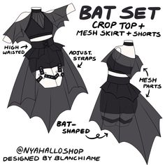 an image of batman costume instructions for the bat - set top and skirt, which is designed by blanchme