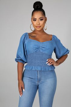 Casual off shoulder accordion style top. Stretch Top Puff Sleeves *Model is wearing a small Casual Off-shoulder Ruffled Tube Top, Spring Off-shoulder Crop Top With Smocked Bodice, Off-shoulder Crop Top With Smocked Bodice, Casual Cropped Off-shoulder Top With Ruffles, Chic Smocked Bodice Tops For Day Out, Chic Tops With Smocked Bodice For Day Out, Chic Fitted Off-shoulder Smocked Top, Trendy Fitted Off-shoulder Top For Spring, Trendy Off-shoulder Fitted Blouse