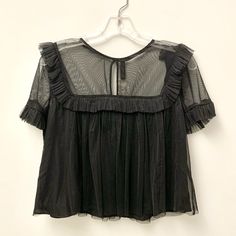 Gorgeous, Elegant, New Chiffon Layered Blouse, Lined From The Breast Line Down, In Black. Underneath Is A Hidden, Separate Black Camisole With Sphaghetti Straps. From The Zara Trafuluc Collection, Rare And Special Piece. Beautiful Fringes And Details. Perfect For Work Or Cocktails. So Versatile You Can Wear Even With Jeans And Pair Of Heels. Armpit To Armpit 18” Length 20” Elegant Sheer Mesh Top For Summer, Elegant Short Sleeve Mesh Top For Evening, Sheer Mesh Top For Spring Date Night, Sheer Mesh Top For Date Night In Spring, Summer Sheer Sleeves Tops For Date Night, Sheer Sleeves Tops For Summer Date Night, Sheer Sleeves Tops For Date Night In Summer, Summer Date Night Tops With Sheer Sleeves, Sheer Short Sleeve Tops For Evening