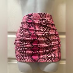 Add Some Fiercely Feminine Vibes To Your Look With This Mini Skirt! Featuring A Hot Pink Material With A Contrasting Snake Print And Elasticated Waistband. Soft, Stretchy Material. Versatile- Can Be Ruched Shorter Or Straightened Out For More Length. Nwt Size L Pink Fitted Mini Skirt Set, Pink High Waist Mini Skirt For Night Out, High Waist Pink Mini Skirt For Night Out, Pink Fitted High-waist Mini Skirt, Pink Fitted High Waist Mini Skirt, Pink Fitted Mini Skirt, Fitted High Waist Pink Mini Skirt, Pink Stretch Mini Skirt, Stretch Lined Mini Skirt