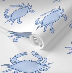 blue crabs on white background wallpaper in the shape of a paper with blue crabs on it