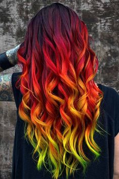 Vibrant and Fresh Two Tone Hair Colors Cool Multicolor Hair, Orange Hair Shades, Cool Brown Hair Color, Fall Vivid Hair Color, Halloween Hair Dye, Grown Out Blonde Hair, Hilarious Halloween Costumes, Orange Ombre Hair