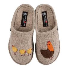 Haflinger Gallina Slipper (Women) - Natural Dress-Casual - Slippers - The Heel Shoe Fitters Women’s Slip On Shoes, Haflinger Slippers, Fun Slippers, Mother Hen, Wool Clogs, Embroidered Slippers, Wool Slippers, Open Toed Heels, Boiled Wool