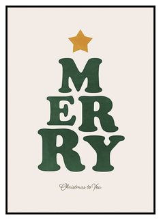 a christmas card with the words merry written in green