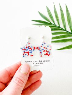 These 4th of July inspired Glitter Acrylic Star Earrings are such a fun way to be patriotic! They are made using a red, blue and silver star glitter acrylic laser cut into petite sized 1 inch stars. These earrings measure 1.5 inches long and 1 inch wide (The ear wire version will be slightly longer in length.) They are set using your choice of Gold or Silver (shown) ball stainless steel stud/posts OR lead free and nickel free ear wires in your choice of Gold, Silver, Gunmetal or Antique Gold. Each pair of earrings come shipped attached to an earring card and sealed in their own clear packaging. All earrings purchased from my shop ship in a box so they arrive safely to you. Independence Day Dangle Earrings Gift, Independence Day Gift Dangle Earrings, Independence Day Dangle Earrings As Gift, 4th Of July Gift Drop Earrings, 4th Of July Dangle Earrings For Gift, 4th Of July Gift Dangle Earrings, Multicolor Earrings For Independence Day Gift, Blue Star Earrings, 4th Of July Earrings