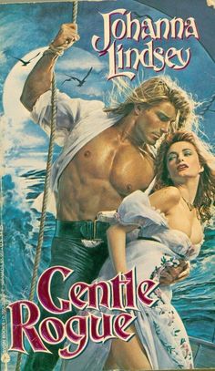 a book cover for gentle rogue by johna indsey with an image of a man and woman on a boat