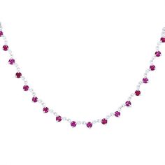 Make a colorful statement with this adjustable tennis necklace featuring 1.85 carats of rubies. Ruby Necklace Simple, Diamonds Direct, Ruby Necklace, Necklace Simple, Tennis Necklace, Diamond Necklace, Ruby, Tennis, Diamonds