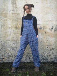 "Tartan Overalls All our Tartan Fabrics are made from various different materials  in different thicknesses.  This one is a medium fabric.  These bold and vibrant overalls are a great free fitting romper, allowing lots of free space to flow, play or work in comfort and style!  Made from cotton, flannel, these Beauties will keep you comfy and cosy.  They have two side pockets and a classic dungaree style chest pocket.   Size UK S/M 8 - 12 Waist 39\" Hip 46\" Bib to crotch 23\" Leg 31.5\" M/L 14 - Style Salopette, Womens Overalls, Cotton Overalls, Corduroy Overalls, Tartan Fabric, Free Space, Overalls Women, Paisley Design, Pocket Size