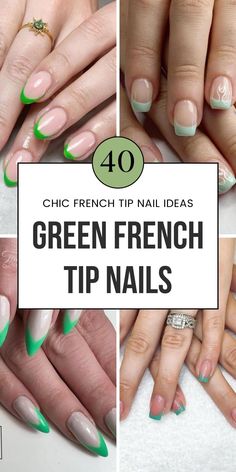 These 40 fun green french tip nails feature mint, olive, and neon shades that will suit all nail lengths. Perfect for colorful nails or pink glitter accents, these designs work beautifully on natural or acrylic nails. Save them to your Emerald Nails board!