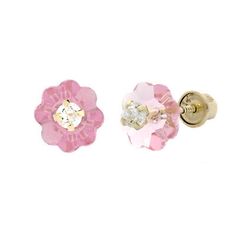 Finecraft Mother-of-Pearl Flower Earrings with Pink CZ in 14K Yellow Gold | eBay Kids Studs, Floral Studs, Kids Earrings, Pearl Flower, Flower Earrings Studs, Stud Earrings Set, Gold Studs, Gold Earrings Studs, Flower Earrings