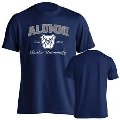 a blue t - shirt with an image of a bulldog on the front and back