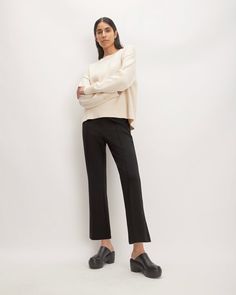 The Dream Kick Flare Pant Black – Everlane Stretch Pants With Straight Hem For Fall, Modern Straight Hem Dress Pants For Fall, Business Casual Fall Pants With Minimal Stretch, Fall Business Casual Pants With Minimal Stretch, Stretch Bottoms With Straight Silhouette For Fall, Everlane Fall Workwear Pants, Minimal Stretch Wide Leg Pants For Fall, Modern Wide Leg Pants With Straight Hem For Fall, Sleek Fall Pants With Straight Hem