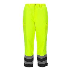 Choose a quality product that will keep you warm with these RefrigiWear HiVis lime / black insulated waterproof pants. These pants are crafted with 120 grams of polyester insulation for impressive warmth. They are comfort rated for temperatures as low as 0 degrees Fahrenheit. These pants are also waterproof and sport a wind-tight finish. The durable outer shell is fleece-lined and made with polyester oxford. These pants are perfect for outdoor and industrial work settings.    These RefrigiWear p Stretch Work Pants, Leather Work Gloves, Sports Belt, Waterproof Pants, Reflective Tape, Work Gloves, Bottom Clothes, Work Pants, Black Design