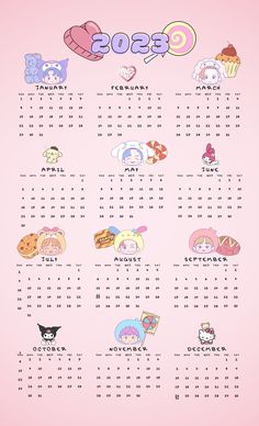 a pink calendar with various stickers on it's face and numbers in different colors