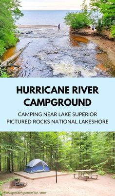 camping near lake superior with text overlay