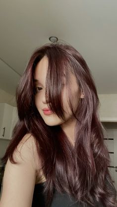 Pale Skin Dark Red Hair, Red Brown Asian Hair, Light Maroon Hair, Wine Red Hair Asian, Wine Red Brown Hair, Light Brown Hair With Red Tint, Medium Skin Tone Hair Color, Brown Hair Red Undertone, Red Burgandy Hair