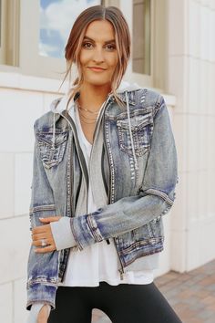 We have everything you need to create the outfit of your dreams, and this hooded sweatshirt jean jacket is sure to be on that list! ALWAYS free US shipping Wardrobe Revamp, Hooded Jean Jackets, Denim Jacket With Hoodie, Jacket With Hoodie, Find Style, Sweatshirt Jean Jacket, Jean Jacket Outfits, Hooded Denim Jacket, Jeans Jacket