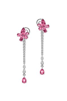 Ear pendant 18K white gold, 12 sapphires (Z) with pear cut. pink total 8.08 ct., 22 diamonds with brilliant cut total... 1.33 ct. F - vs, 4 diamonds with pear cut total 0.71 ct. F - vs Since the house’s inception in 1888, Bucherer has been inspired by the beauty and sparkle of rare diamonds and gems. The Lucerne Atelier celebrates curiosity and centers on innovation, forming masterpieces of beauty, elevated through the finest traditions of craftsmanship. A unique combination of traditional techniques and the latest in pioneering practices inspire iconic pieces with a contemporary twist, designed to inspire and define style with the modern woman as a constant muse. With a forward-thinking approach and cosmopolitan spirit, Bucherer Fine Jewellery has earned a notable place among Europe’s mos Rare Diamonds, Pink Sapphire Pendant, Forward Thinking, Sapphire Pendant, Inception, Fine Jewellery, Pear Cut, Traditional Techniques, Pendant Earrings