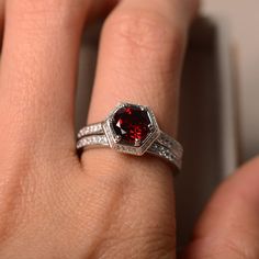 Garnet engagement ring sterling silver January birthstone | Etsy Red Gemstone Ring, January Birthstone Rings, Garnet Engagement Ring, January Birthstone, Red Gemstones, Garnet Rings, Ring Wedding, Ring Sterling Silver, Birthstone Ring