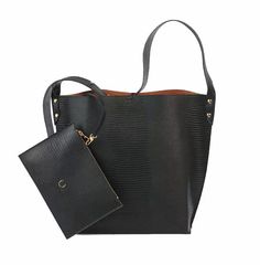 Toledano Studio - Laurent Black Lizard, Day Bag, Canvas Texture, Gold Hardware, Adjustable Straps, Dust Bag