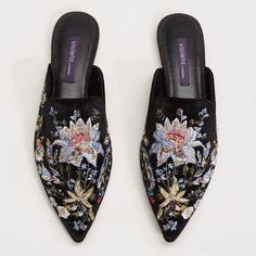 Brand New! Size: 8 Color: Black Slip On Design. Velvet Fabric. Flowered Embroidery. Metal Beads. Pointed. Materials: Shoeupper: 100% Polyester Lining: 100% Polyurethane Insole: 70% Goat Leather / 30% Polyester Sole: 100% Rubber Ref. 13065713-Tobe-Lv Msrp: $99.00 Flat Flats Shoes Elegant Home Slippers Mules Womens Velvet Shoes, Elegant Embroidered Loafers With Round Toe, Elegant Embroidered Round Toe Loafers, Elegant Embroidered Flat Loafers, Floral Embroidery Slip-on Flats, Embellished Pointed Toe Flats For Spring, Spring Embellished Formal Flats, Spring Embellished Low Heel Flats, Embroidered Flat Loafers For Spring