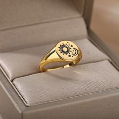 18K Gold Sun Moon Ring, Sun Signet Ring, Tarot Sun Signet Ring | eBay Spiritual Moon Shaped Gold Ring, Spiritual Gold Moon Shaped Ring, Spiritual Gold Moon-shaped Ring, Spiritual Gold Crescent Ring, Spiritual Crescent Gold Ring, Gold Crescent Spiritual Ring, Symbolic Moon Shaped Gold Rings, Symbolic Gold Rings With Sun And Moon Design, Gold Jewelry With Sun And Moon Design