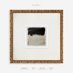 a white and black painting hanging in a gold framed art print with the word flora above it