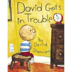 a book cover for david gets in trouble by david samsonon with an image of a teddy bear sitting on a stool