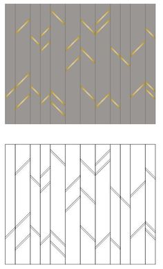 the pattern is shown in three different ways, including diagonal lines and gold foiling